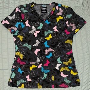 Cherokee Women's Butterfly Print Scrub Top